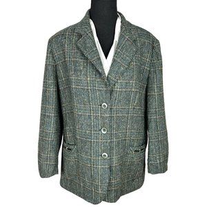 VINTAGE 80s Classic Tweed Tattersall Plaid Blazer
